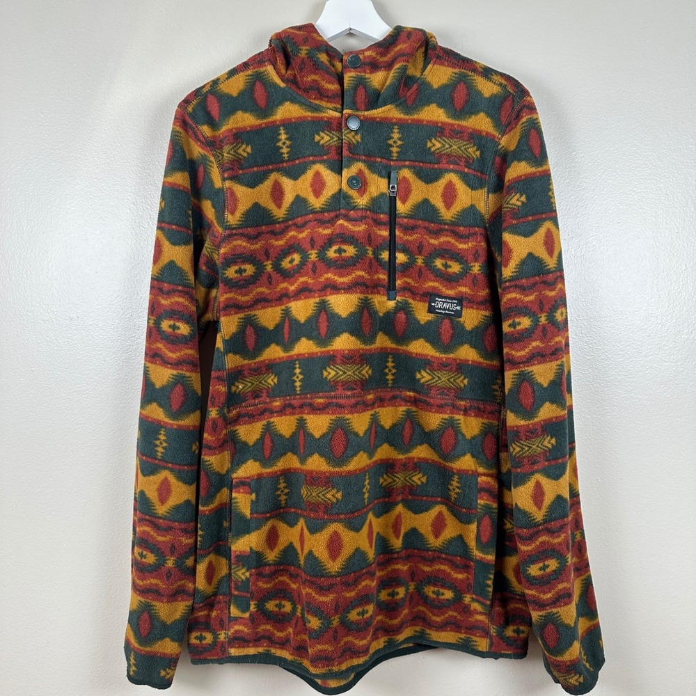 Dravus Men's Size M Fleece Hoodie Multicolor Southwestern‎ Snap Henley Pullover